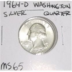 1964-D Washington Silver Quarter *RARE MS-65 GRADE - NICE COIN*!!