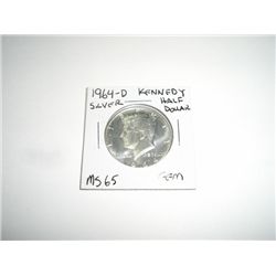 1964-D SILVER Kennedy Half Dollar *RARE GEM MS-65 HIGH GRADE*!!