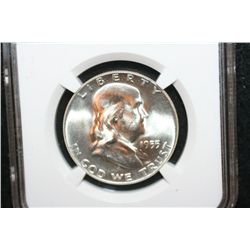 1955 Ben Franklin Half Dollar; NGC Graded MS65