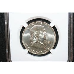 1951-D Ben Franklin Half Dollar; NGC Graded MS64 FBL