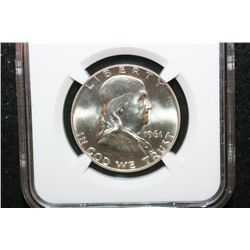 1961-D Ben Franklin Half Dollar; NGC Graded MS64 FBL