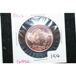 Golden State Mint "Buffalo Nickel" Copper Round; .999 Fine Copper 1/4 Oz.