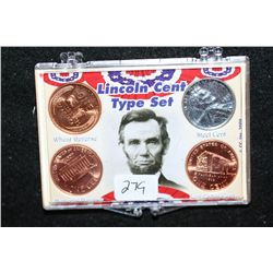 Lincoln Penny Type Set to include Wheat, Memorial, Steel & Log Cabin Reverse, Lot of 4