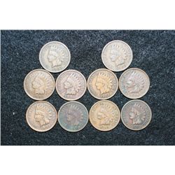 Indian Head Penny; Various Dates & Conditions, Lot of 10