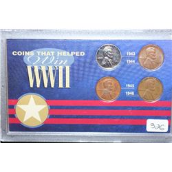 Coins that Helped Win WWII; 1943, 1944, 1945 & 1945 Wheat Back Penny, Lot of 4