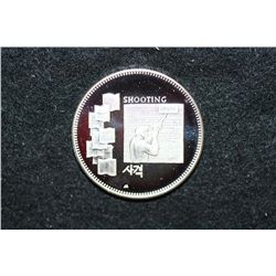 1988 Seoul Korea Olympic "Shooting" Silver Round; .999 Fine Silver 1 Oz.