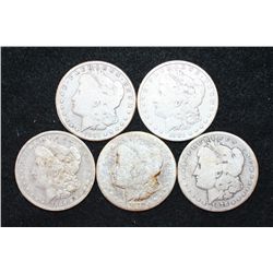 1878, 1879-O, 1881, 1889-O & 1901-O Silver Morgan $1, Lower Grade, Lot of 5