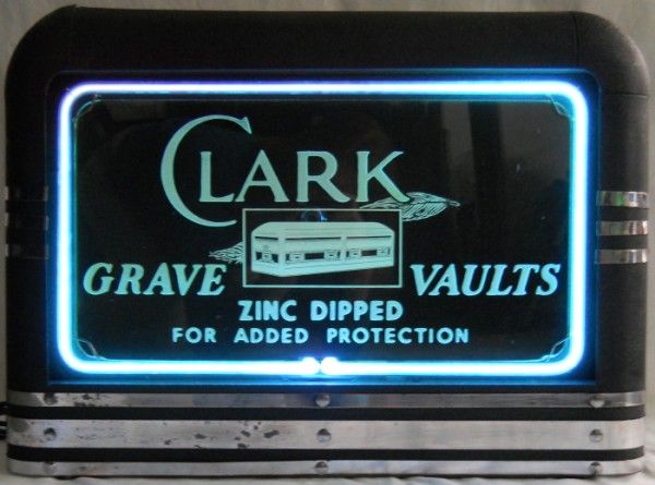 Clark Grave Vaults Art Deco Neon Sign from the 1930's