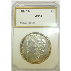PCI 1897-O Morgan $, MS60,Light gold tone at edges,  v.nice for a "60"