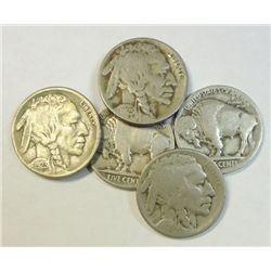 5 scarce Buff Nickels,14-S V,23-S F+,24-S Key VG,26-S Key F,25-S VF