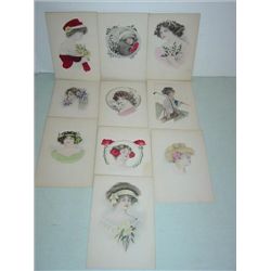 LOT 10 VINTAGE POSTCARDS WOMEN BIRTHDAY WATERCOLO