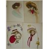 Image 2 : LOT 15 VINTAGE POSTCARDS WOMEN WATERCOLOR