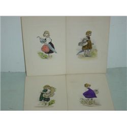 LOT 4 VINTAGE POSTCARDS GIRLS WATERCOLOR