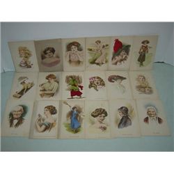 LOT 18 VINTAGE POSTCARDS WOMEN WATERCOLOR