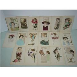 LOT 17VINTAGE POSTCARDS WOMEN WATERCOLOR