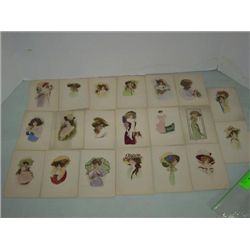 LOT 20 VINTAGE POSTCARDS WOMEN WATERCOLOR