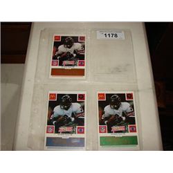 LOT 3 1986 WALTER PAYTON MCDONALDS CARDS WITH TABS