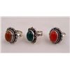 Image 2 : 3 Sterling Rings Coral Green Onyx Red Onyx