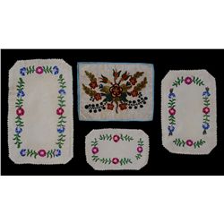 Finely Embroidered19 TH C. Doeskin Mat with Floral Design 7 x 9   Fine Condition and 3 Contemporary