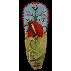 Nez Perce Beaded Cradle Board with Floral Design on Tanned Hide and Trade Cloth 36  L. 15  W.  Good