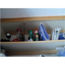 SHELF OF LIGHT, BUG SPRAY, & BIRD FEEDER