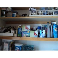 SHELF OF MISC ITEMS & CLEANING SUPPLIES