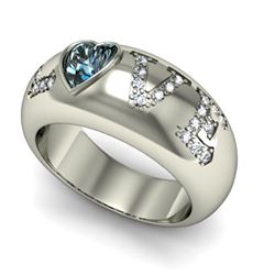 Genuine 0.74 ctw Aqua Marine Diamond Ring 14k W/Y Gold