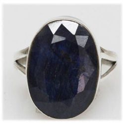 Natural 24.15 Ctw Sapphire Oval Ring .925 Sterling
