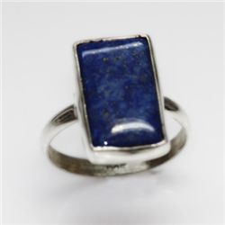 NATURAL 3.73 GRAMS LAPIS EMERALDCUT RING .925 STERLING