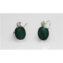 NATURAL 3.58 GRAMS EMERALD OVAL EARRINGS .925 STERLING