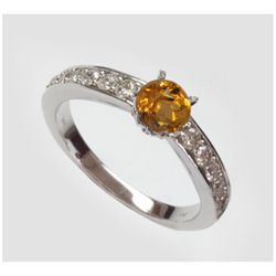 Natural 1.58 ct 3.51g Citrine & Diamond 14k WG Ring