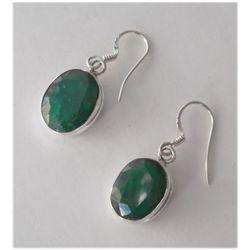 Natural 25.85 ctw Emerald Oval Earrings .925 Sterling