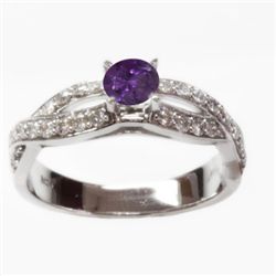 Natural 1.44 ct 3.80g Amethyst & Diamond 14k WG Ring