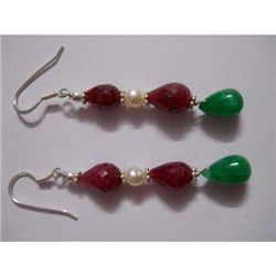 40.0 ctw Emerald and Pearl Earring .925 Sterling Silver