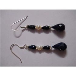 30.0 ctw Saphire Emerald Pearl Earring .925 Sterling