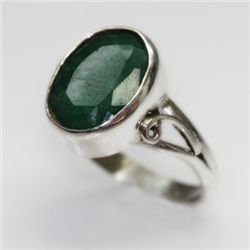 NATURAL 4.08 GRAMS EMERALD OVAL RING .925 STERLING SILV