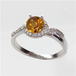 Natural 1.35 ct 3.51g Citrine & Diamond 14k WG Ring
