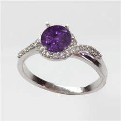 Natural 1.35 ct 3.51g Amethyst & Diamond 14k WG Ring