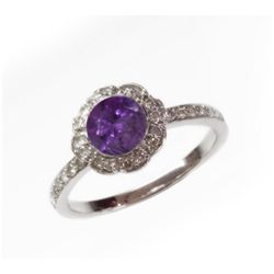 Natural 1.37 ct 3.38g Amethyst & Diamond 14k WG Ring