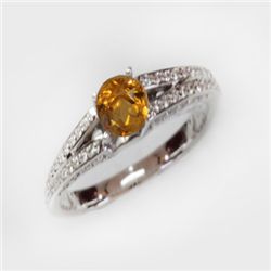 Natural 1.49 ct 4.41g Citrine & Diamond 14k WG Ring