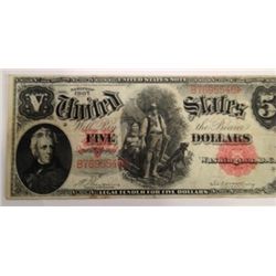 1907 $5 FIVE DOLLAR LEGAL TENDER NOTE WOODCHOPPER