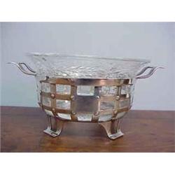 Tiffany sterling basket with etched glass lin...