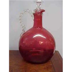 Early cranbery decanter with stopper and appl...