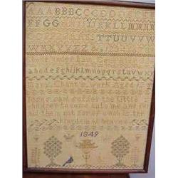 Early sampler dated 1849. 11 1/2  x 16 ....