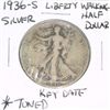 1936-S Liberty Walking SILVER Half Dollar TONED RARE KEY DATE *PLEASE LOOK AT PICTURE TO DETERMINE G