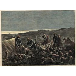 ORIGINAL Antique HAND-COLORED scene ~ SHEEP RAID IN COL