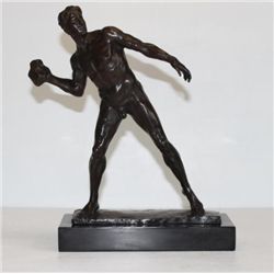 Tenacious Male Nude Athlete with Shotput Bronze Sculpt