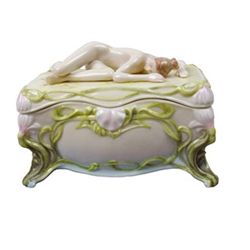 Lovely Porcelain Trinket Box depicting a slumbering nud
