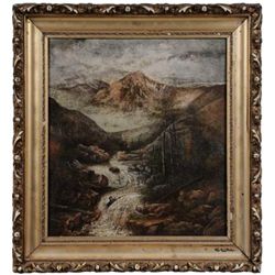 MWF1303 Western Landscape With Waterfall signed indist