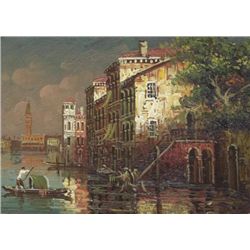 MWF1383C 5x7 Oil on Board Depiciting Venice Gondola Sc